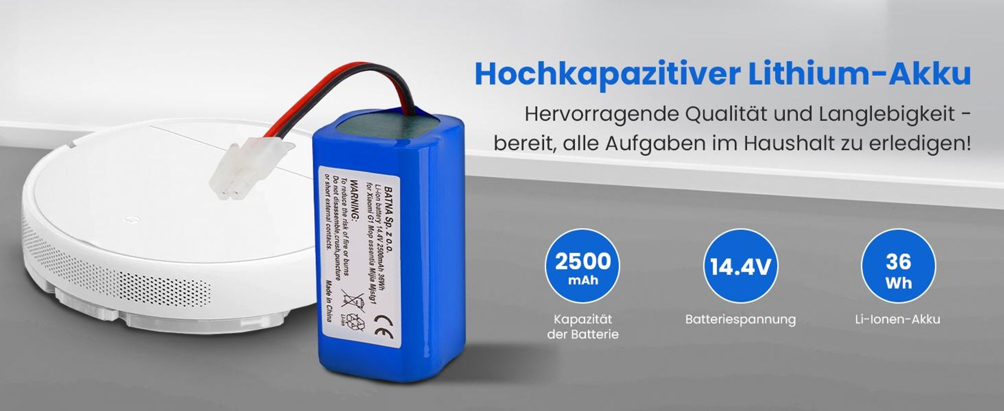 Extralink Ersatzakku für Xiaomi Mi Robot Vacuum Mop Essential, 14,4V 2500mAh