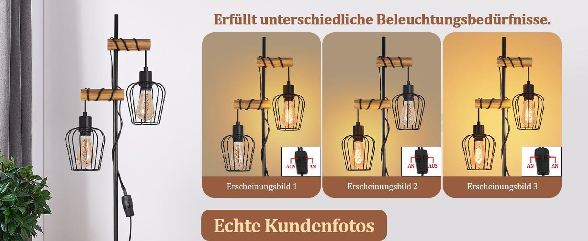 ZMH lampa stojąca 2 żarowa salon drewno lampa podłogowa czarna lampa salonowa stojąca metal lampa stojąca gniazdo E27 151cm lampa stojąca do sypialni