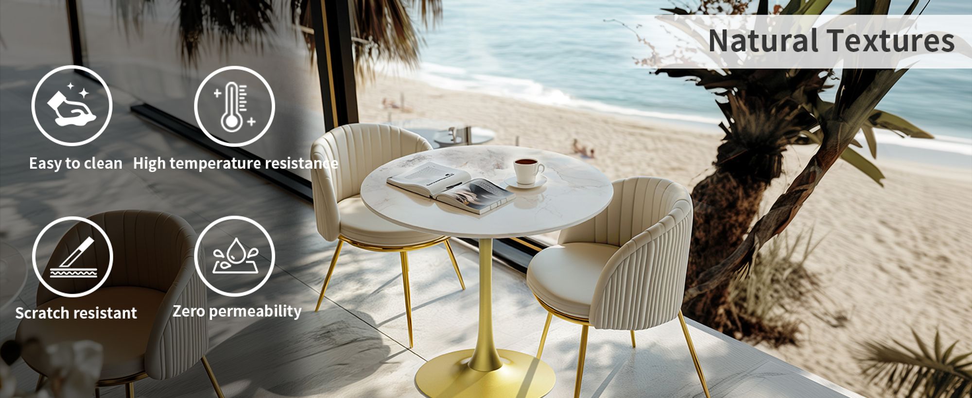 WISFOR Runder  Bartisch Esstisch Stehtisch Küchentisch Esszimmertisch aus Marmor Esszimmer 76x76x100 cm Bistrotisch Gold