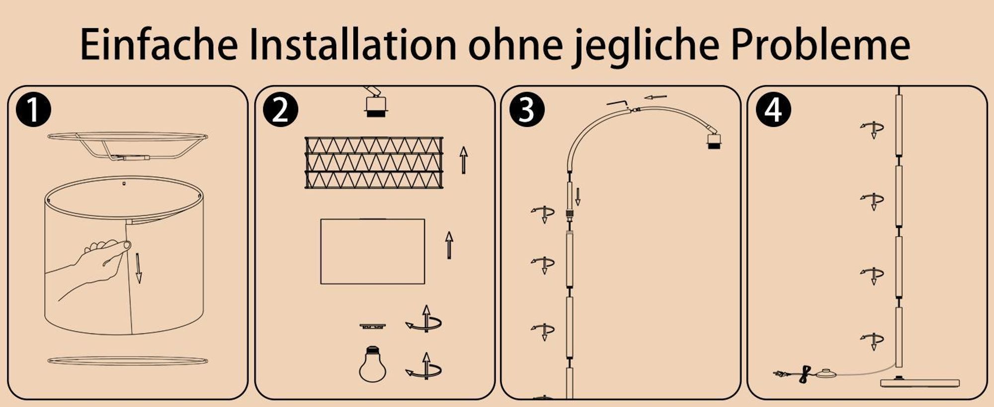 ZMH Lampa stojąca LED Boho Rattan Łukowa lampa do czytania ściemnialne oświetlenie stojące pilot E27 350° obrotowa do sypialni biura Czarna