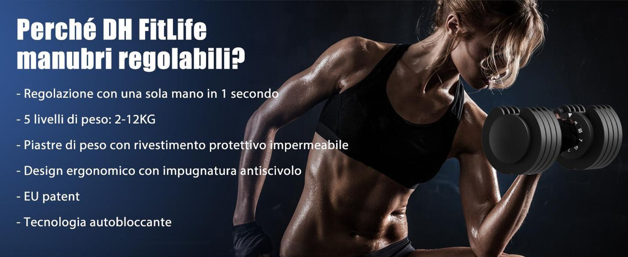 DH FitLife Set Manubri Regolabili 2-12 kg con 5 Livelli di Peso e Base Porta Pesi per Allenamento Casa