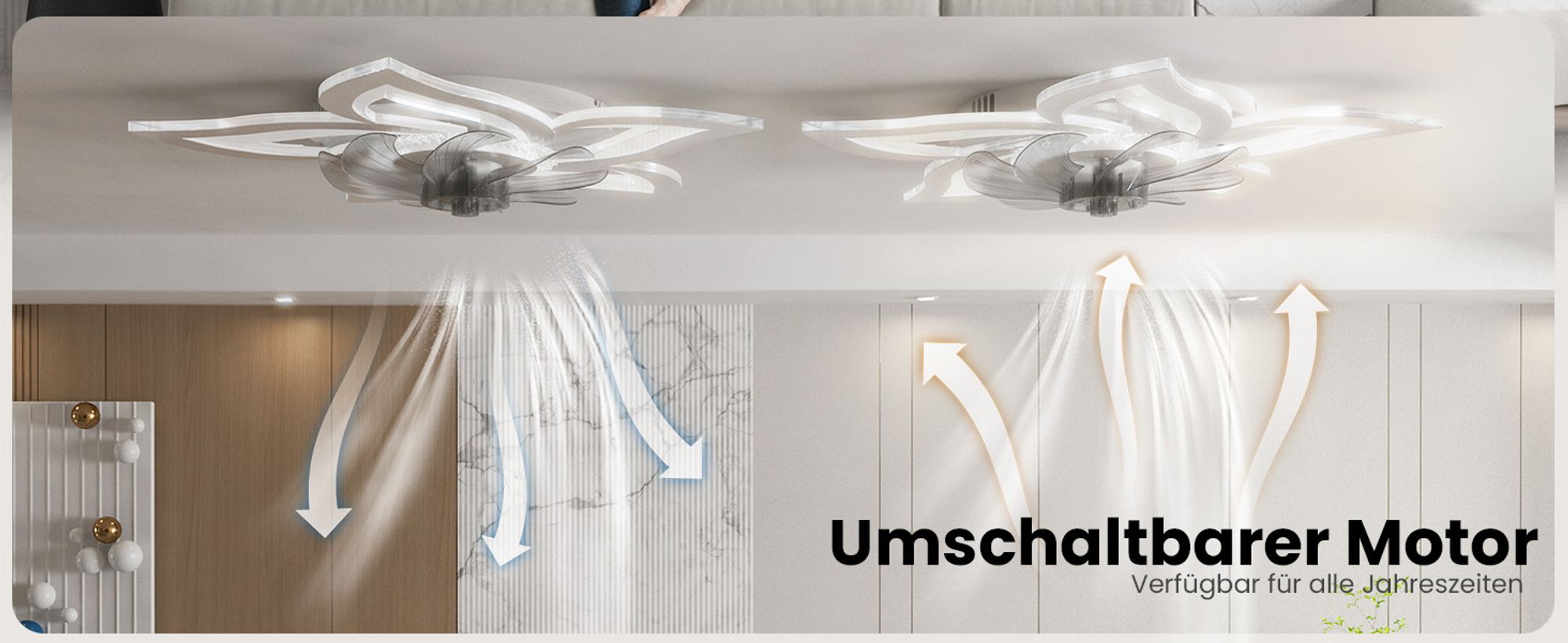 Heilmetz Deckenventilator mit Beleuchtung, Ø 69 cm, 3 Lichtfarben Dimmbar, 6 Geschwindigkeiten, Leiser LED Lüfter mit Fernbedienung, Weiß