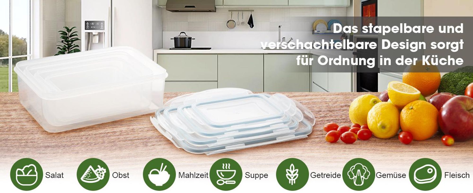 YASHE Frischhaltedose mit Deckel, 8 Teiliges Plastik Vorratsdosen Set, BPA Frei,