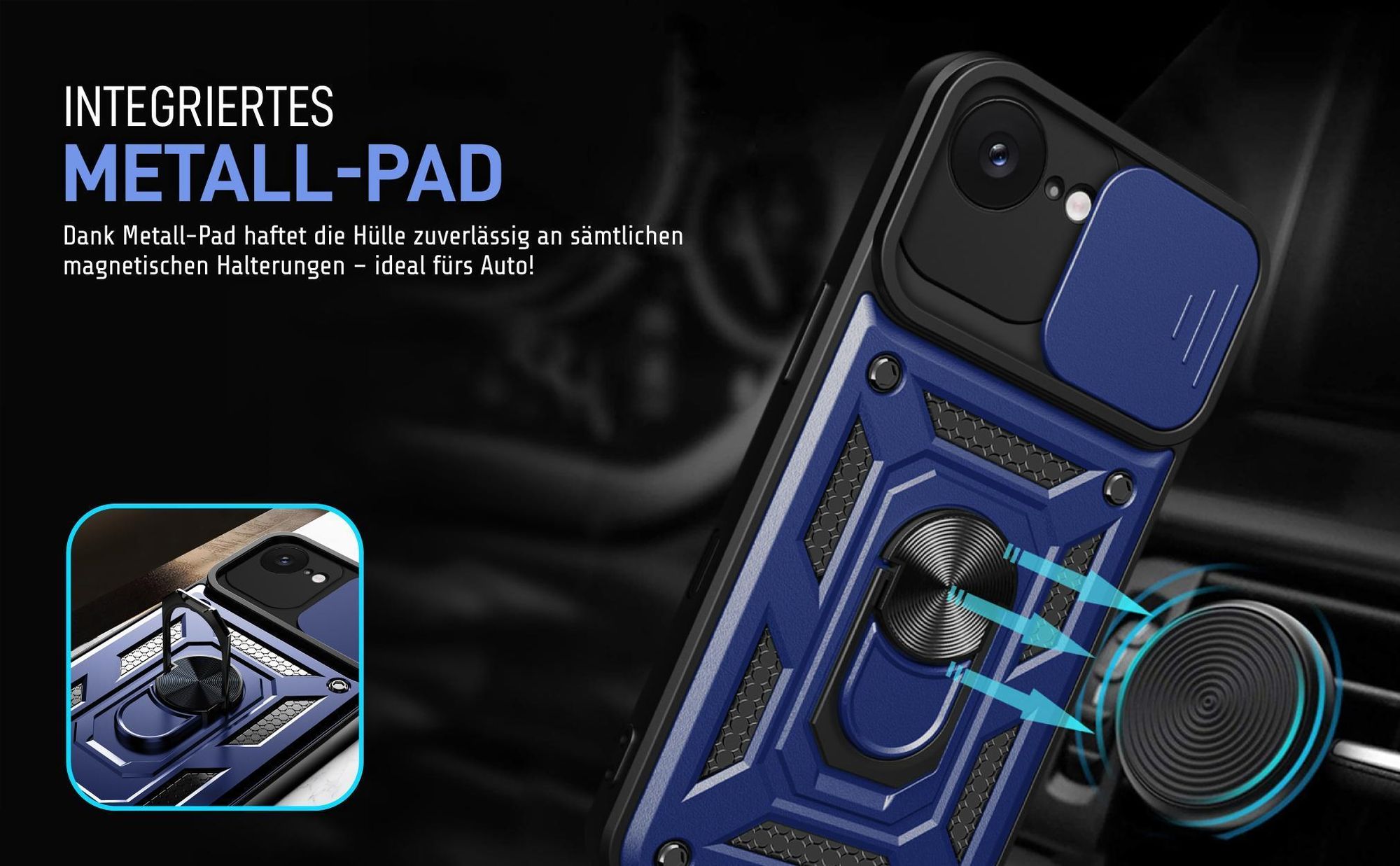 Bumper für Apple iPhone 17e in Blau mit Metallplatte