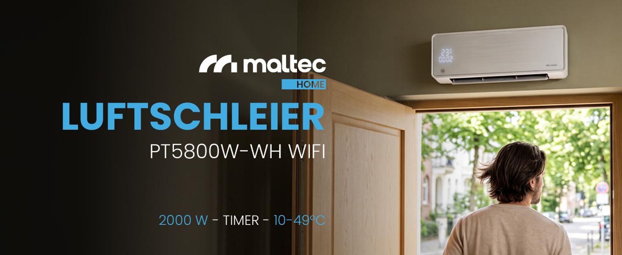 MalTec Luftschleier Wandheizlüfter mit Fernbedienung Heizkörper Energieeffizient Timer 2000 W Weiss