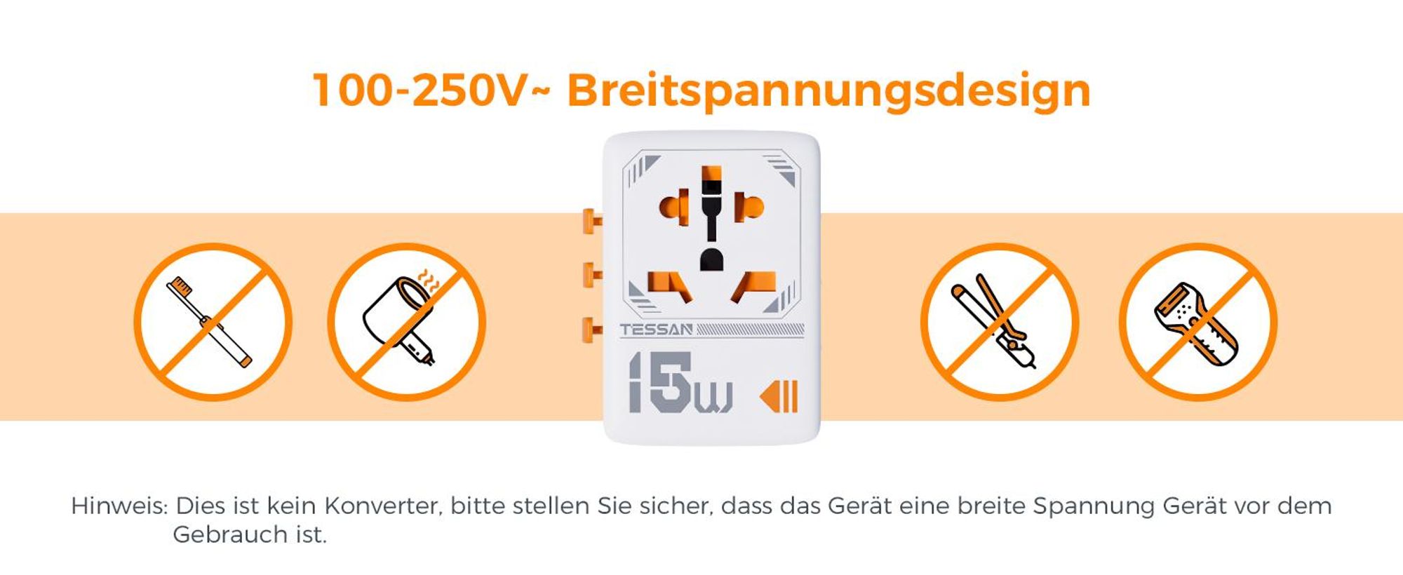 TESSAN Reiseadapter Weltweit Universal Reisestecker mit 1 USB C und 2 USB A Internationaler Steckdosenadapter