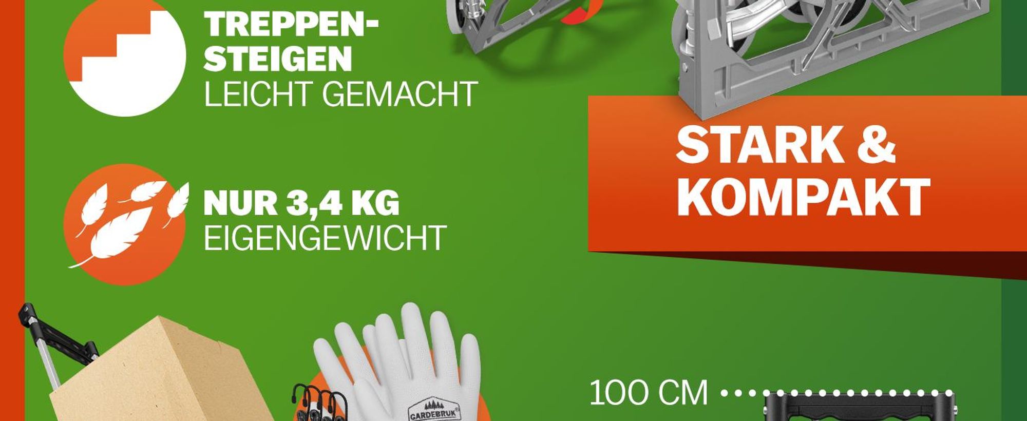 GARDEBRUK Treppenkarre Klappbar 80kg Hartgummireifen Aluminium