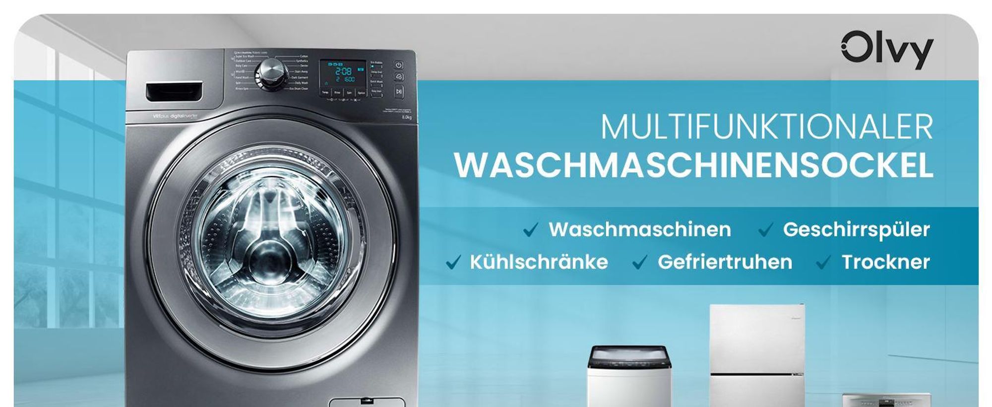 Olvy Waschmaschinensockel, Bärenlast 200 KG, Untergestell für Waschmaschinen, Waschmaschinen Untergestell auch für Trockner, Kühlschrank