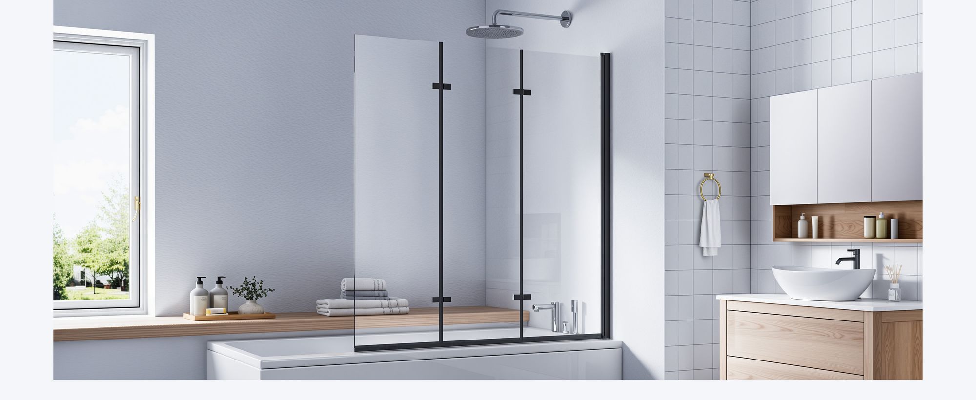 Heilmetz Duschabtrennung 120x140cm Dreifalten Faltwand für Badewanne Mattschwarz Rahmen Duschwand Badewannenaufsatz Duschabtrennungen mit 6mm NanoGlas