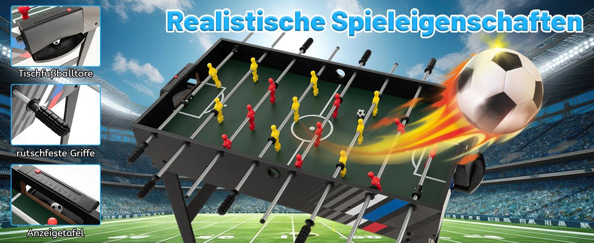 COSTWAY 125x97x83cm Tischkicker, Multifunktionstisch mit Tischfußball, Billard, Tischtennis&Hockey, Kombi-Spieltisch-Set für Kinder&Erwachsene Schwarz