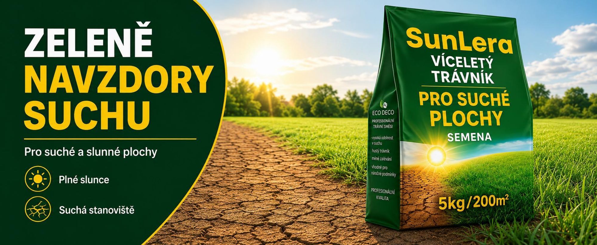 EcoDeco travní osivo pro suchá místa 5 kg, směs pro trávník s vysokou odolností vůči suchu a slunci