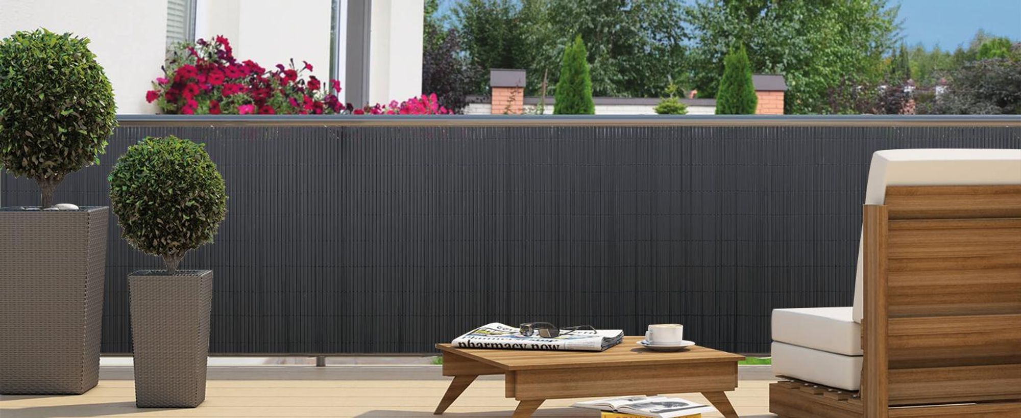 PVC Sichtschutzmatte Balkon Sichtschutz Doppelte Sichtschutzzaun, 100x400 cm