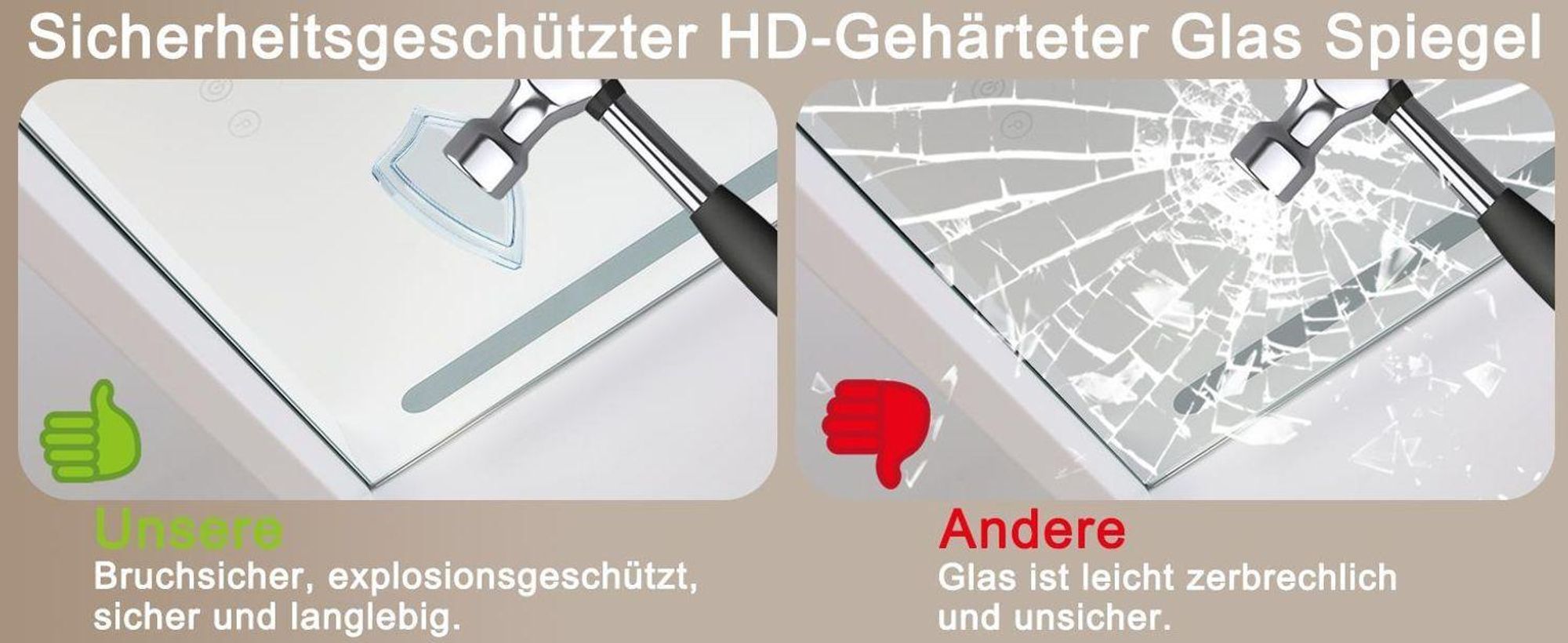 ZMH Specchio cosmetico con illuminazione 58 x 46 cm Specchio da toeletta con luce Touch LED dimmerabile 3 modalità di illuminazione colorata Specchio con ingrandimento 5x per camera da letto