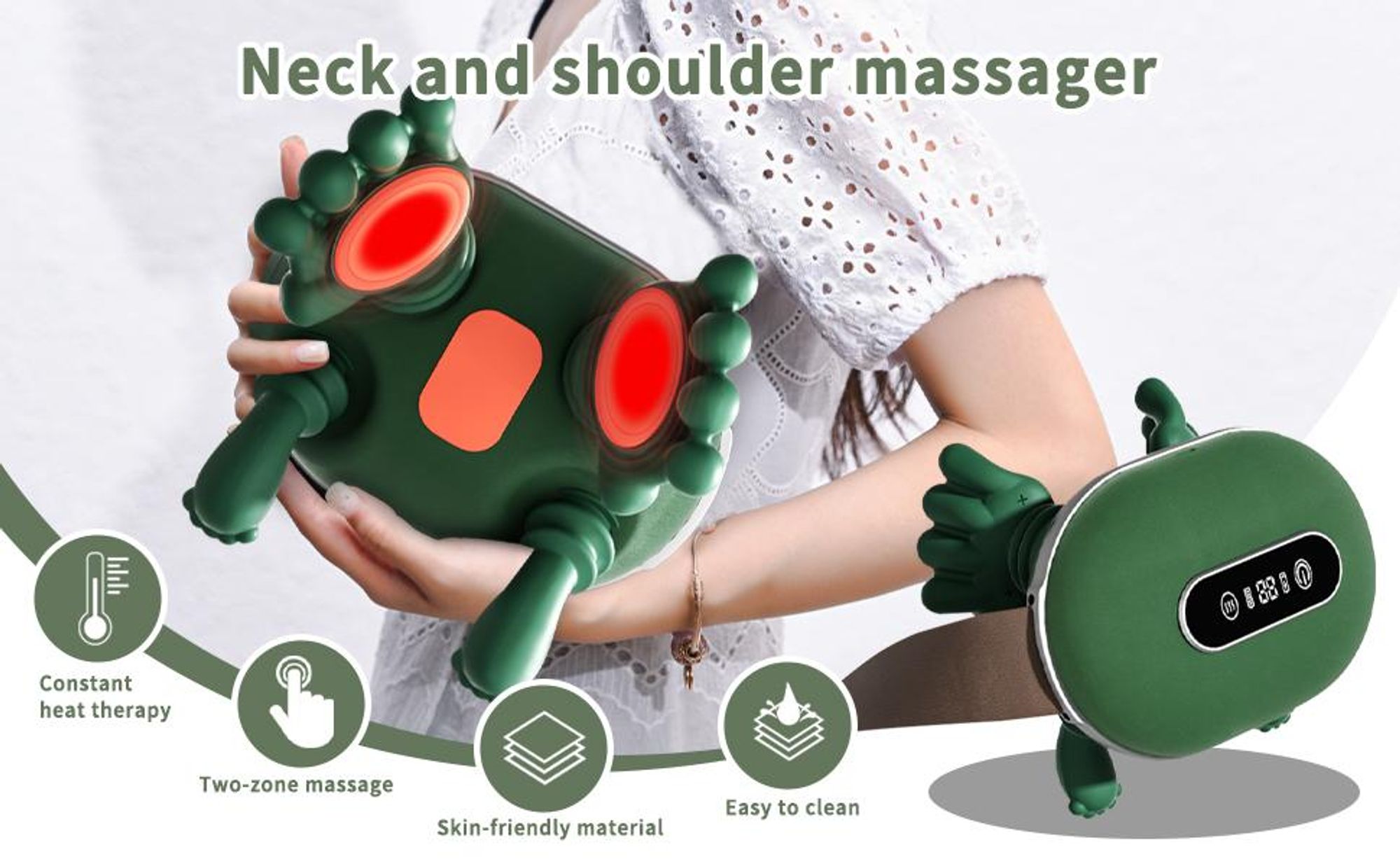 Schulter und Nackenmassagegerät, tragbares beheiztes Massagegerät, Rückenmassagegerät, 4D-Knetmassagegerät, simuliert eine echte Handfläche zur