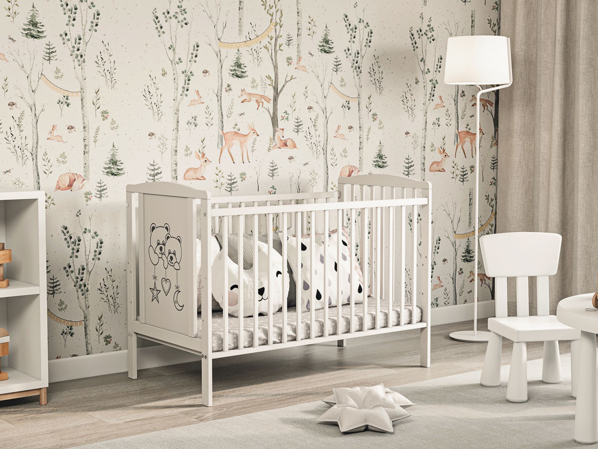 Kinderbett Kleinkindbett Babybett BELLO - inkl. Matratze drei herausnehmbaren Latten 3 fach höhenverstellbar Massivholz 60x120cm Weiß