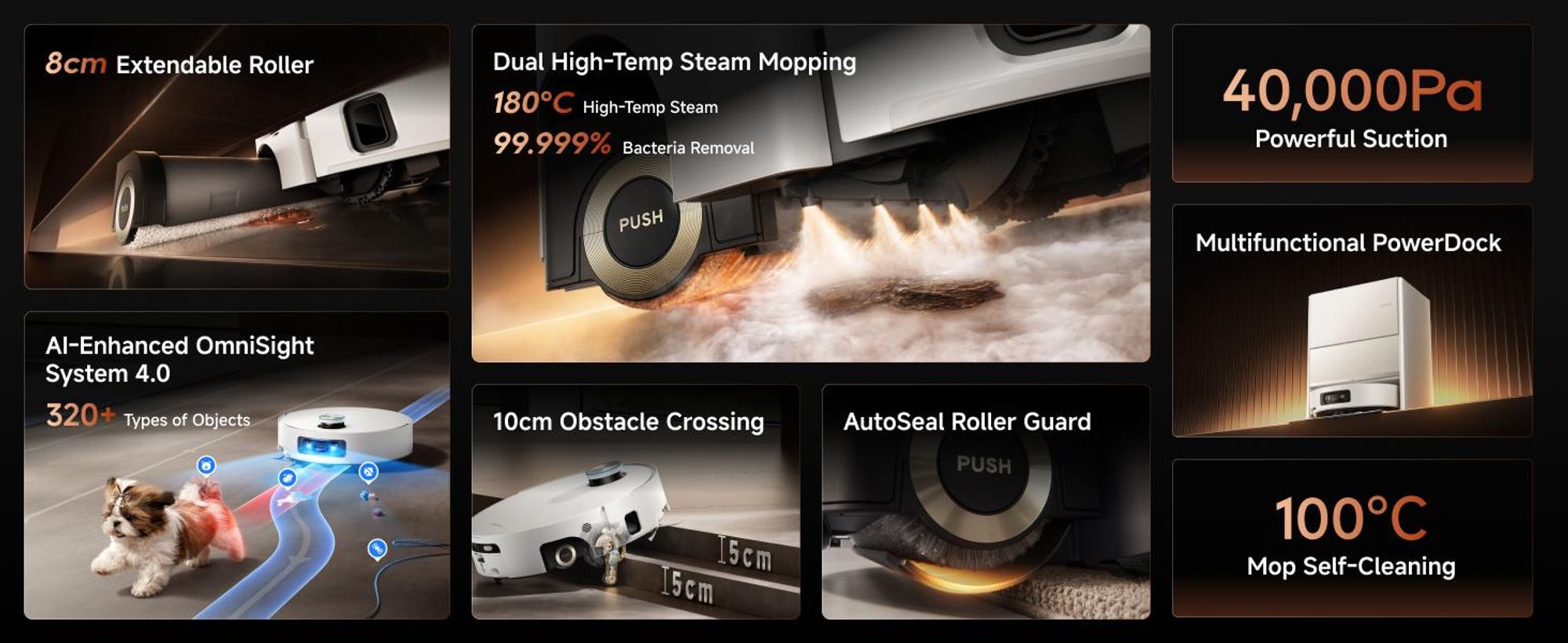 Dreame Aqua20 Pro Ultra Roller X Complete Nass-Trocken-Saugroboter,40KPa Saugkraft,180°C Dampf,8cm MopExtend,OmniSight 4.0,ProLeap 10cm,All-in-1,Weiß