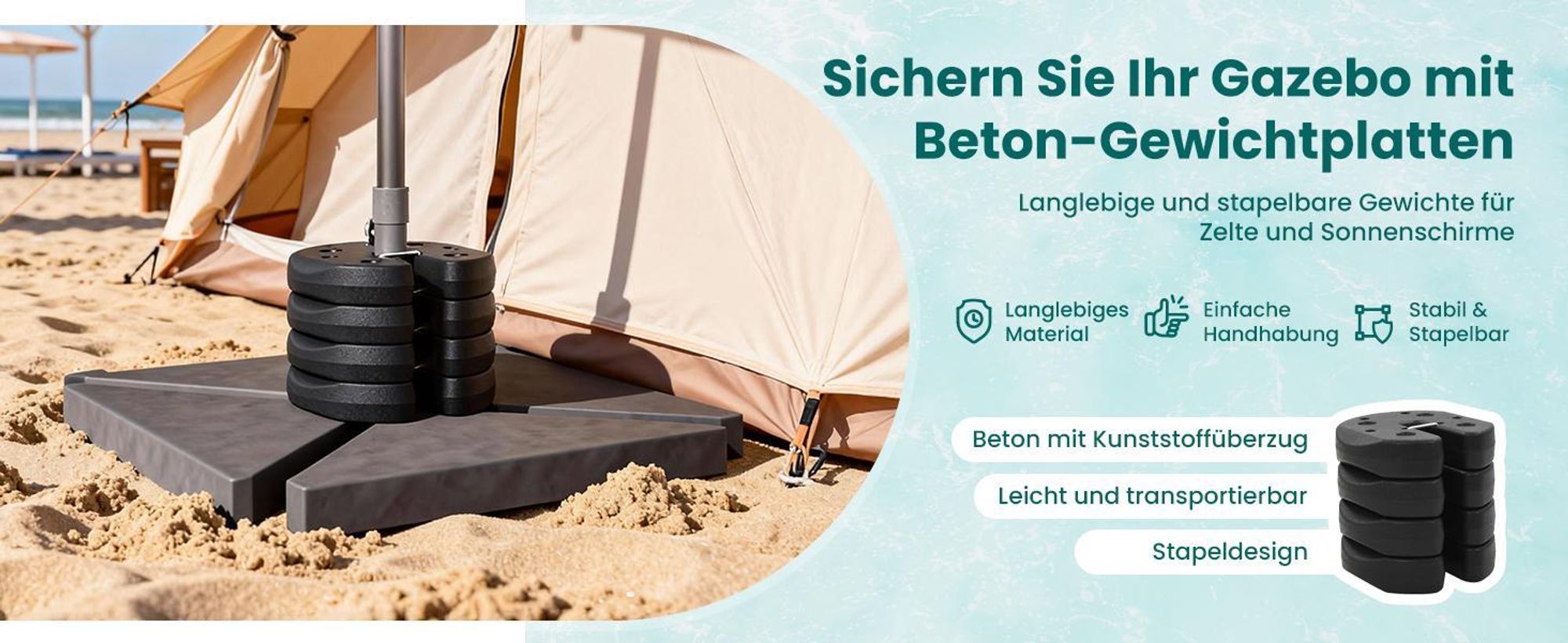 vidaXL Pavillon-Gewichte 4 Stk. Schwarz 220x50 mm Beton