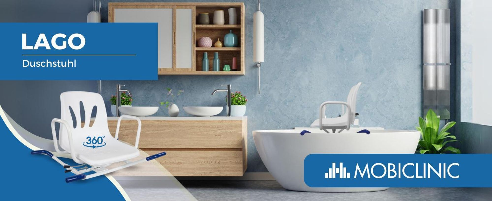 Mobiclinic Drehbarer Duschstuhl Badewannensitz Drehbar 360º Drehstuhl Dusche Duschstuhl mit Armlehnen und Rückenlehne Verstellbar Wannensitz Lago