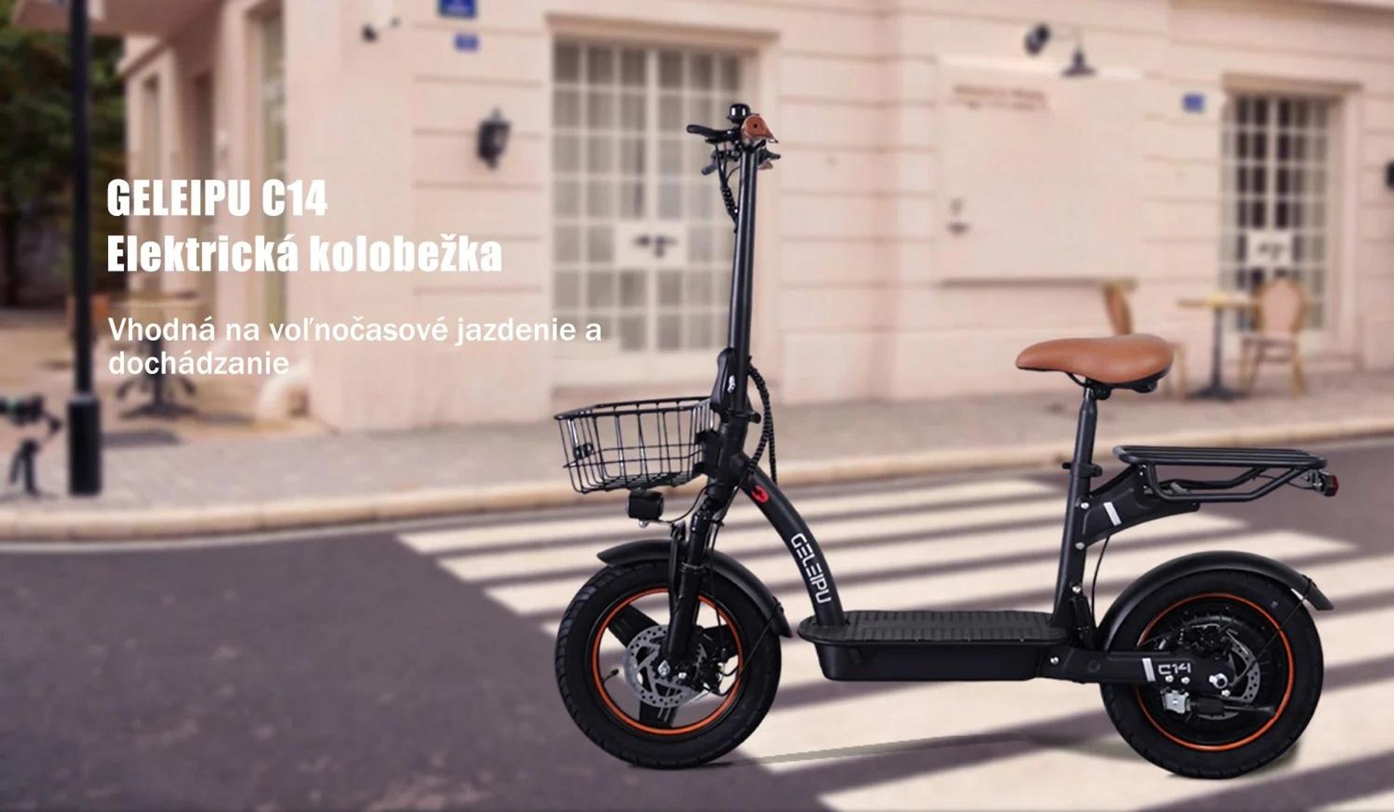 Elektrický skúter GELEIPU C14 – 48 V, 17,5 Ah, 14'' s mechanickou kotúčovou brzdou a železným rámom – čierny