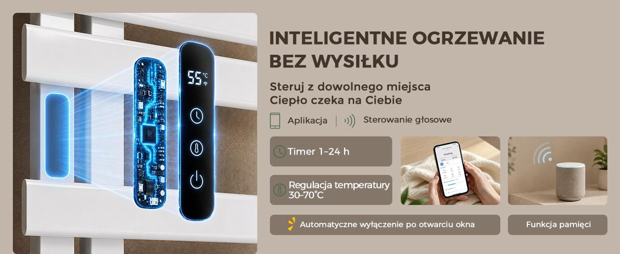 S'AFIELINA Grzejnik Łazienkowy Elektryczny 1050×500 mm 335 W Biały, Grzejnik na Ręczniki z Półką, WiFi, Ogrzewanie Włóknem Węglowym, 6 Trybów
