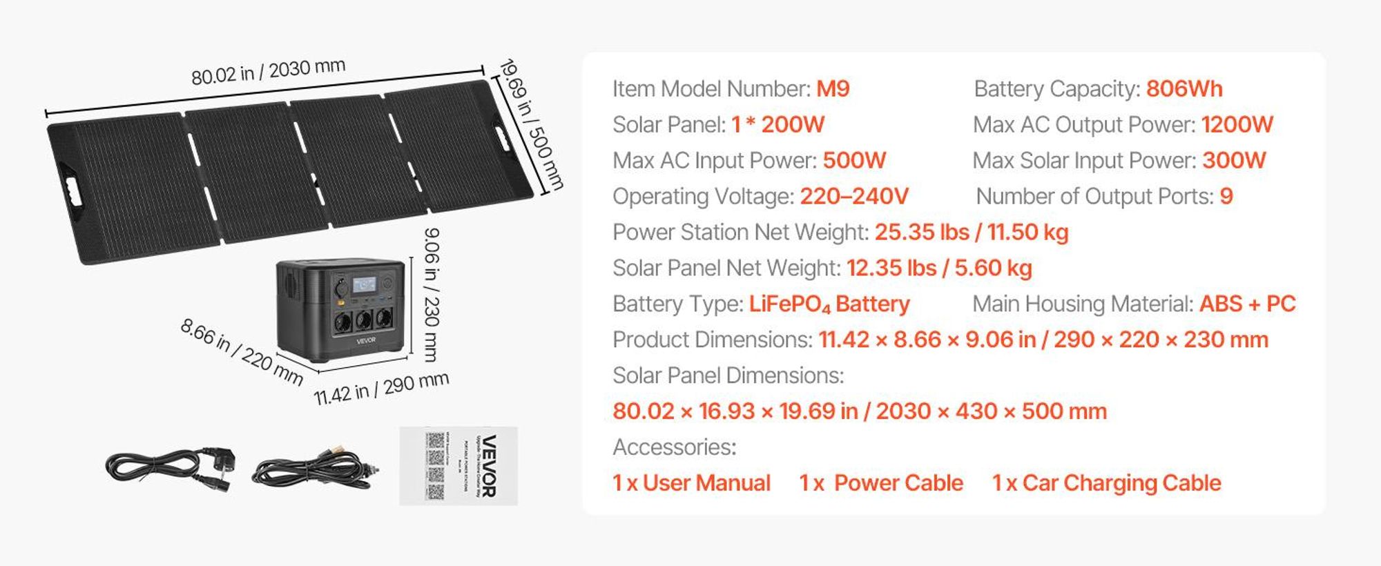 VEVOR Tragbare Powerstation mit 100W Solarpanel, 600W Solargenerator Powerstation, 493Wh LiFePO4 Batterie-Backup mit 7 Ausgängen für Notfälle zu Hause, Outdoor-Camping, Wohnmobilreisen, 800 Wh
