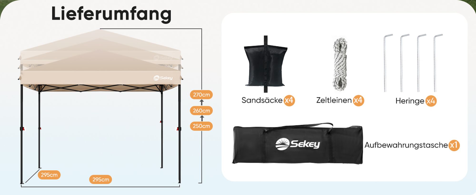 Sekey Faltpavillon 3x3 wasserdicht, Pop Up Pavillon mit 4 Sandsäcken, UV-Schutz 50+ Pavillons & Partyzelte Festzelt, Taupe
