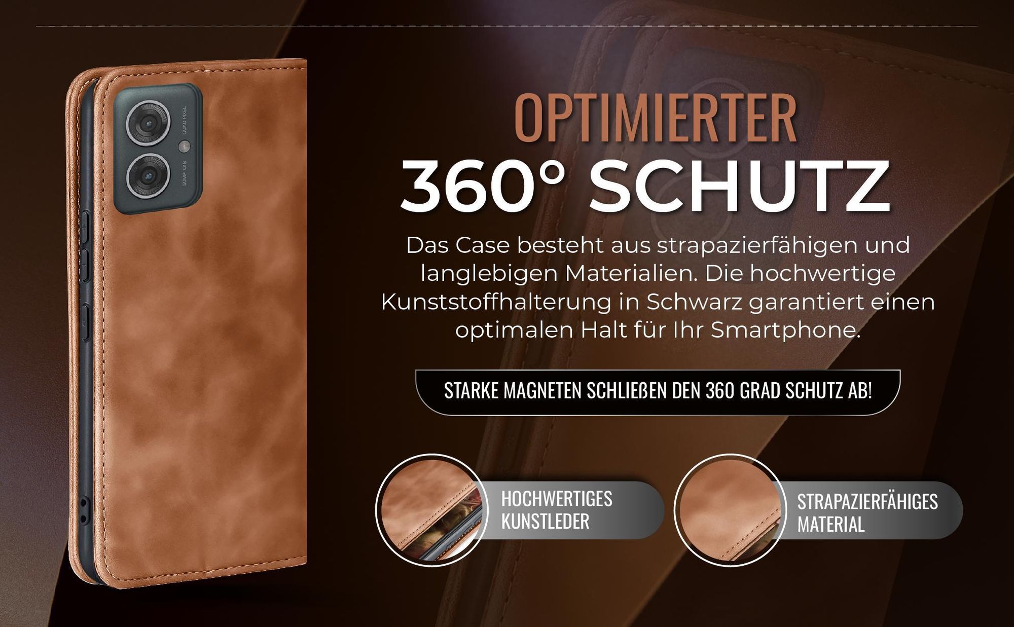 Hellbraune Handyhülle für Motorola G55 5G mit 360 Grad Schutz