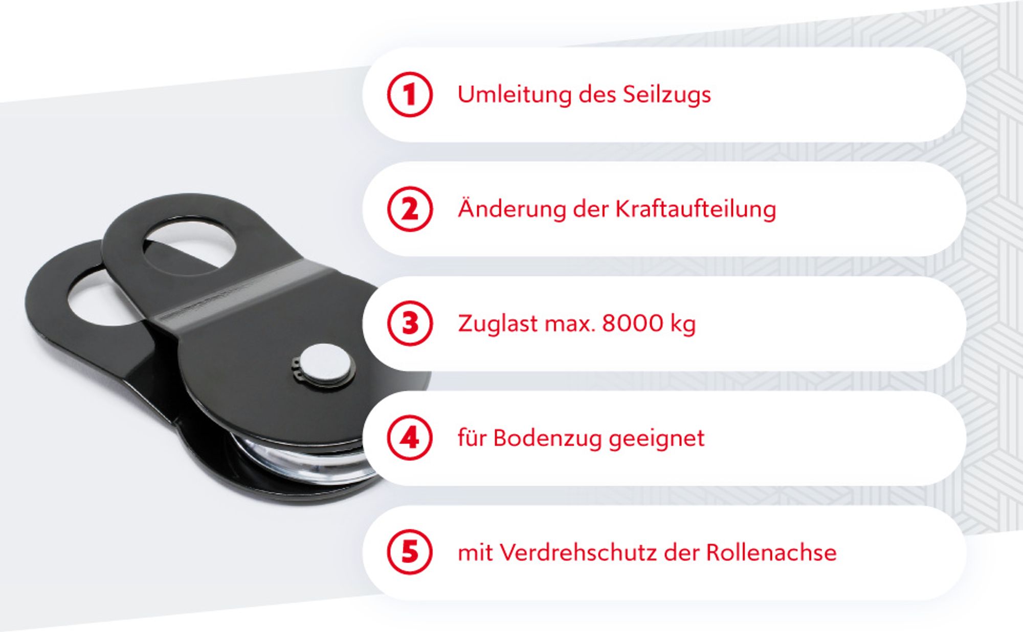 Wiltec Umlenkrolle für Seilwinde mit 8 t Zuglast, Lenkrolle zur Umleitung des Seilzugs, Seilrolle für Flaschenzug mit Verdrehschutz
