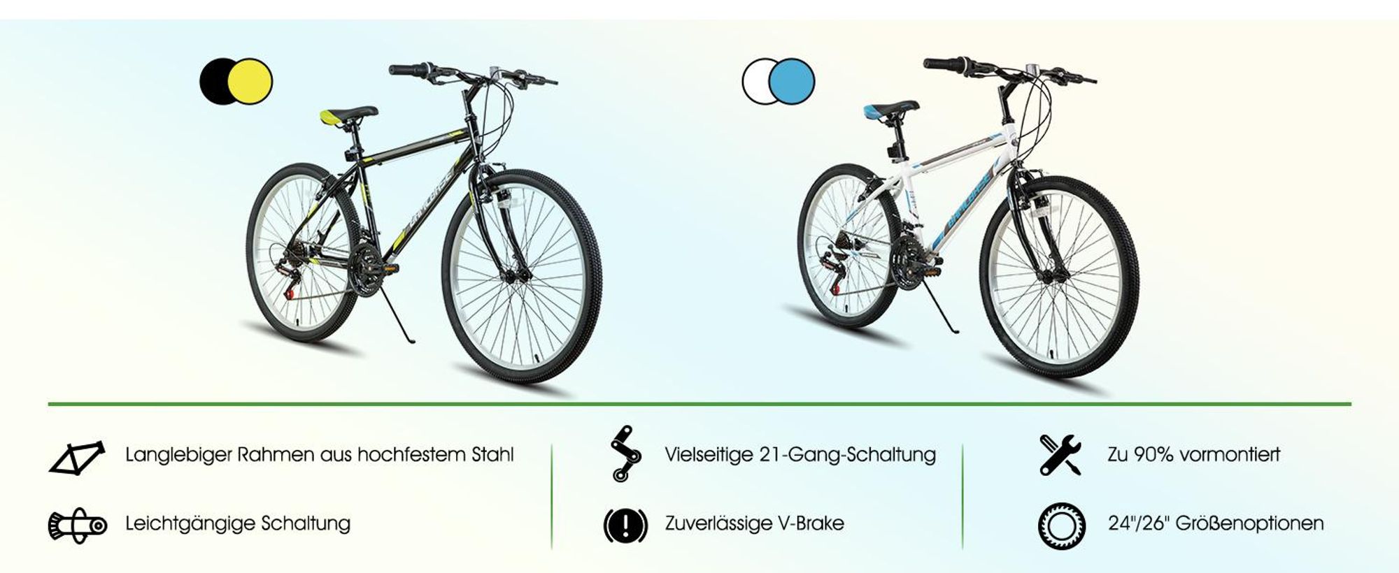 HILAND 24 Zoll Mountainbike für Männer Frauen, 21 Gänge High-Kohlenstoffstahlrahmen, Sport Radfahren MTB Fahrrad für Erwachsene Jugend, Weiß