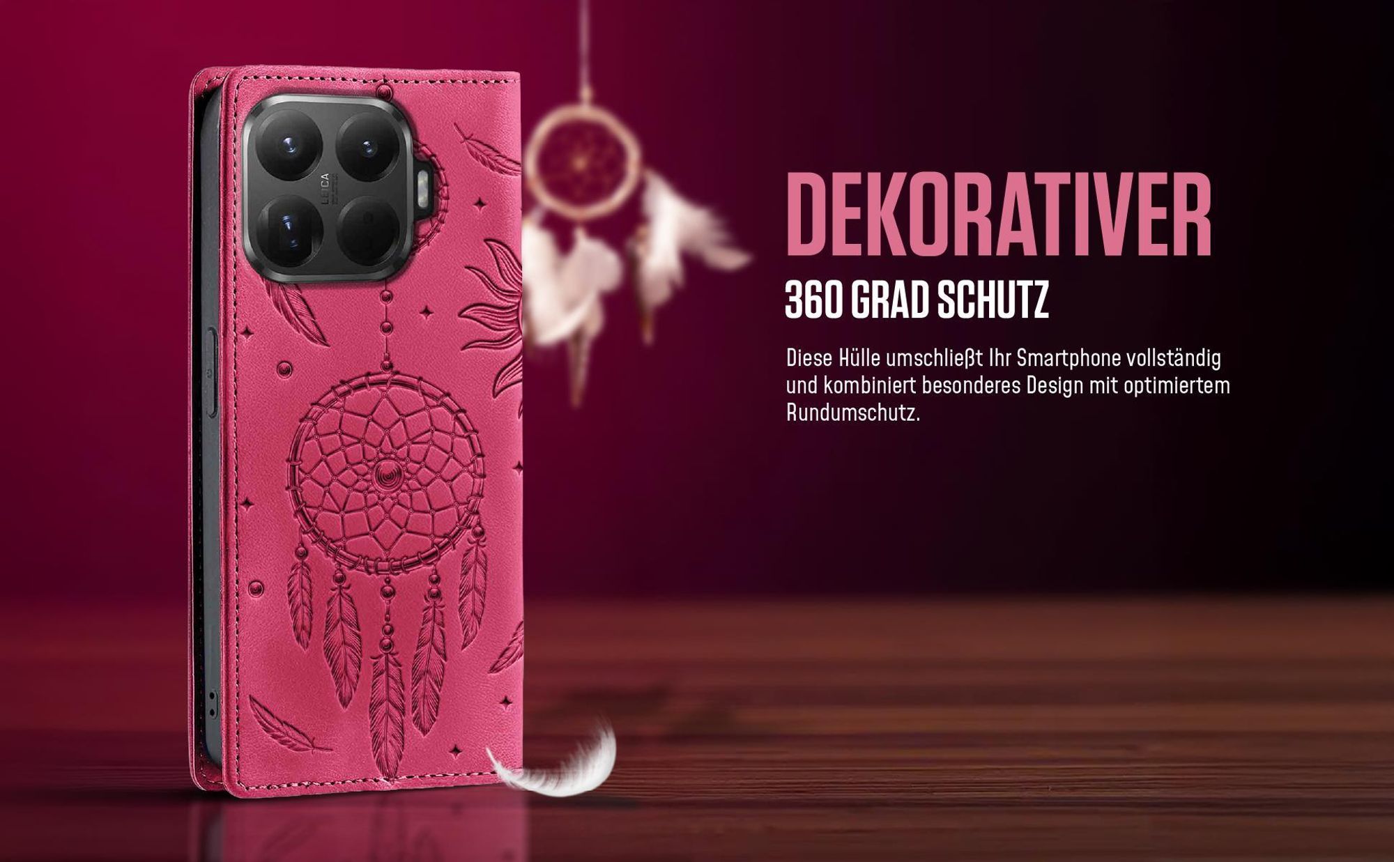 Dream Catcher Design Flipcase in Magenta für Xiaomi 17T mit 360 Grad Schutz