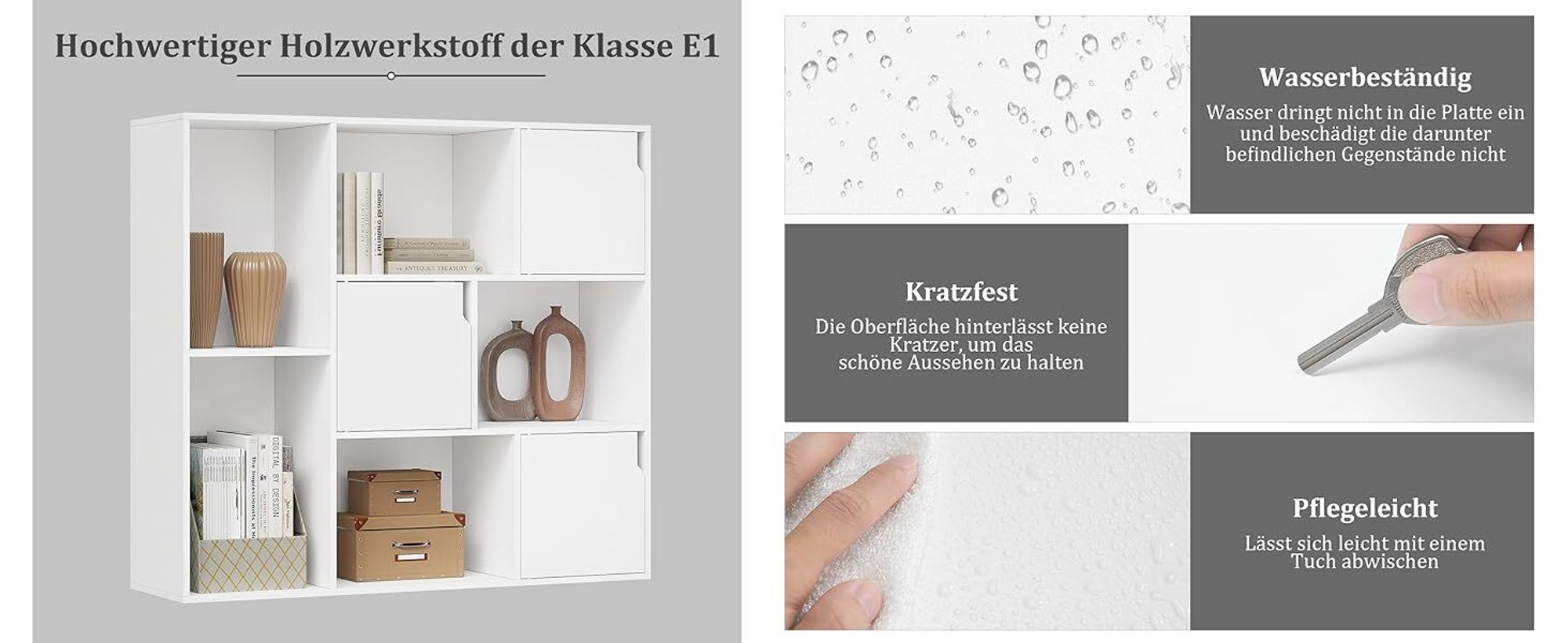 WOLTU Bücherregal mit 8 Fächern, 3 Türen, Aufbewahrungsregal, 106x96x30 cm, Weiß
