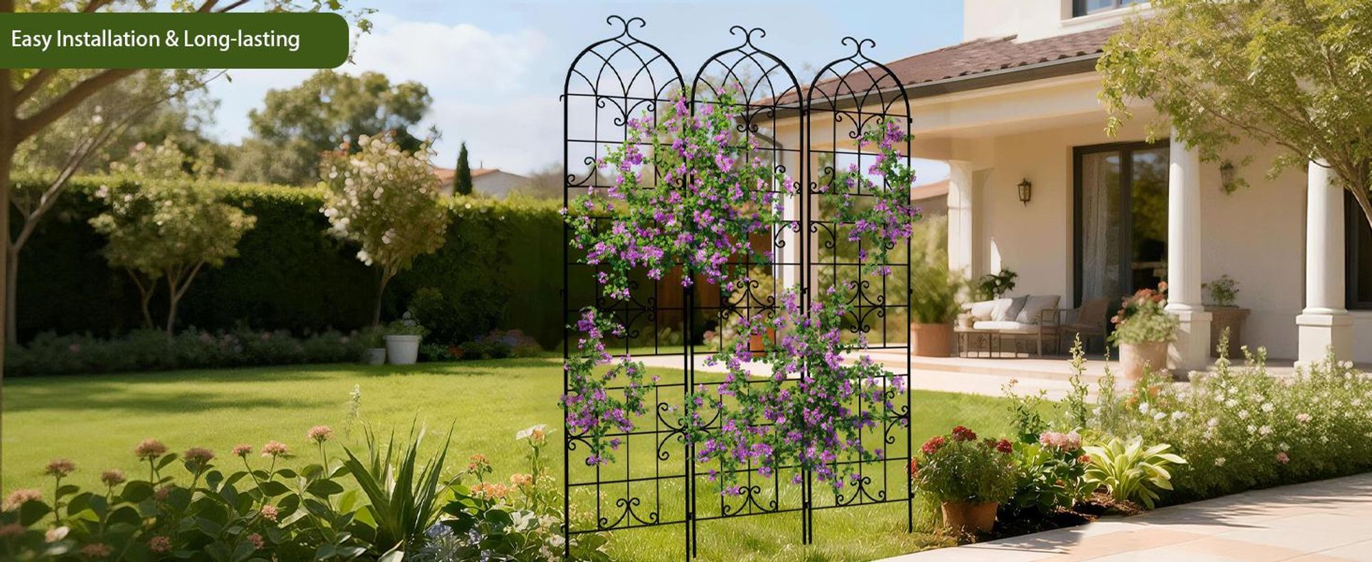 WISFOR Rankhilfe Metall, 3er Set, rostfreies Metallspalier für Gartenblumen, Rankgitter für Rosen, Gurkenstütze, Pflanzengitter, 148 x 220 cm