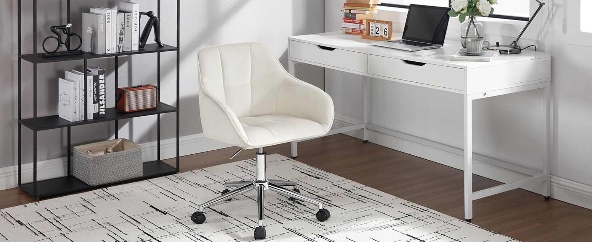 WOLTU Bürohocker Homeoffice Stuhl, Schminkstuhl, höhenverstellbar, mit Armlehnen Samtsitz : Rosa+Silber Farbe: Rosa+Silber