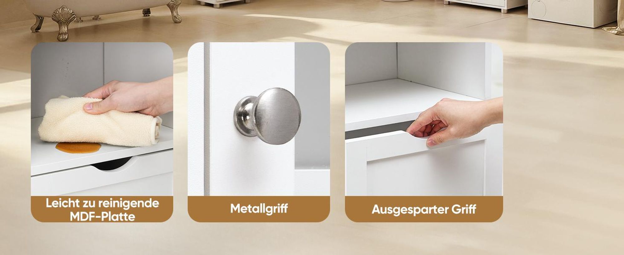 HOKEEPER Hochschrank Badezimmer Weiß – Badschrank Schmal mit 2 Türen & Offenen Fächern – Freistehendes Badezimmerregal & Küchenschrank