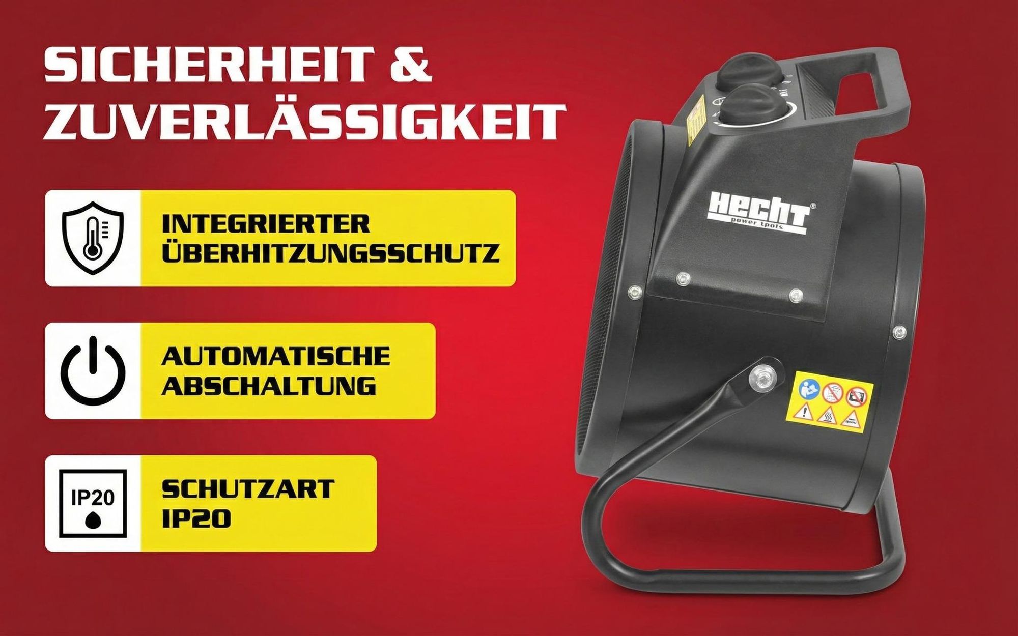 HECHT 3543 Heizlüfter Keramik Elektro | 3000 W | bis 30 m² | 2in1 Ventilator | Thermostat