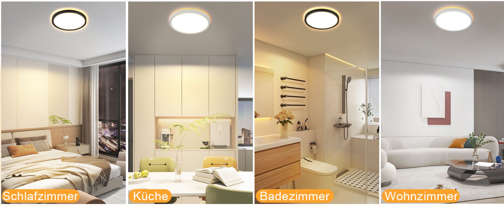ZMH Deckenlampe LED Deckenleuchte Flach Schlafzimmerlampe 22CM Badezimmerlampe 18W Küchenlampe  Schlafzimmer Schwarz Deckenbeleuchtung Flurlampe Decke Badlampe 3000K - 6500K für Küche Flur