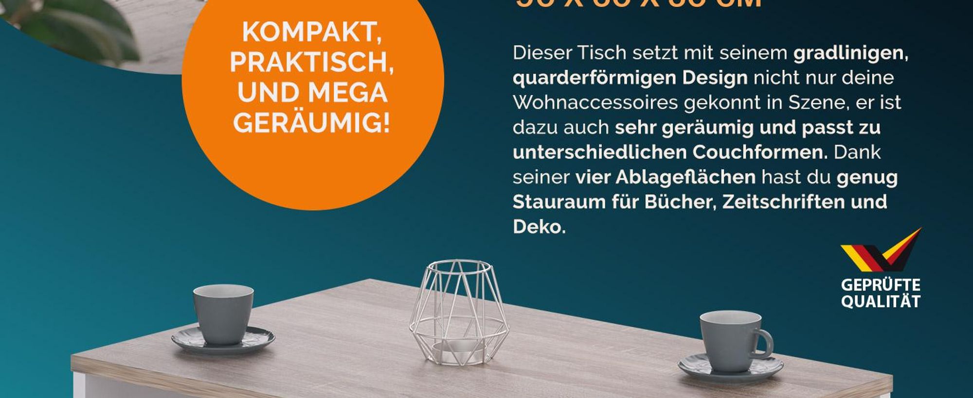 CASARIA Couchtisch mit Stauraum Weiß Eiche