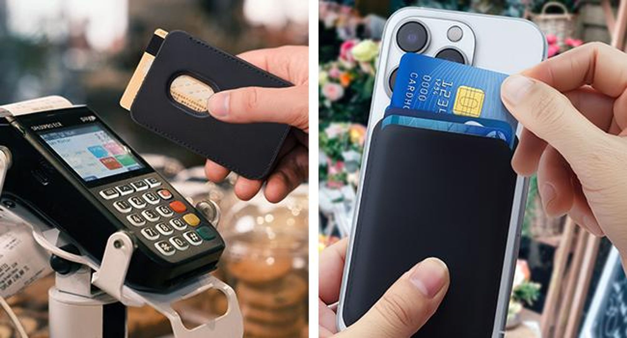KRUMAD Wallet Kartenhalter, Kartenhalter für Handy, Magnet Wallet Slim, Kartenhalter mit 13 Magneten, Kartenetui, Mini Portemonnaie, Schwarz