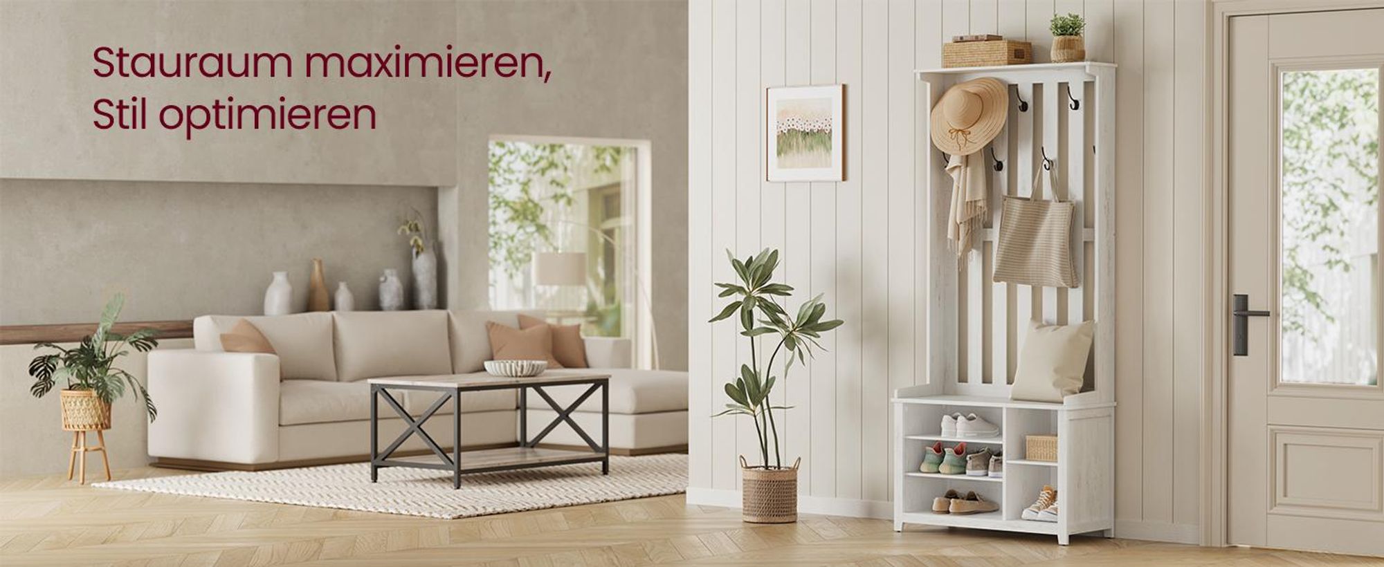Garderobenständer, Kleiderständer, Schuhbank, Garderobe mit Ablage