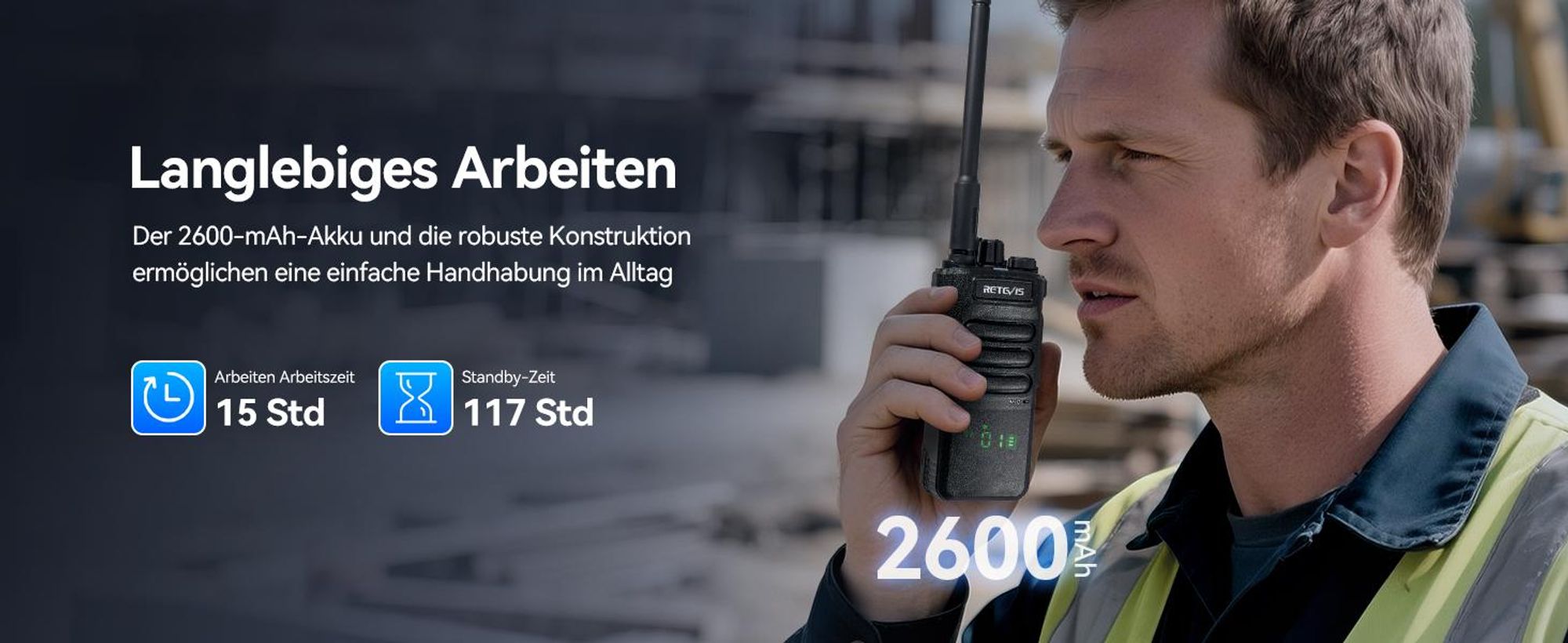 Retevis RT86 Funkgerät mit Großer Reichweite, 8W, Walkie-Talkie mit Lautsprechermikrofon, 2600mAh, Kabelloses Klon Notfallradio für Baustelle