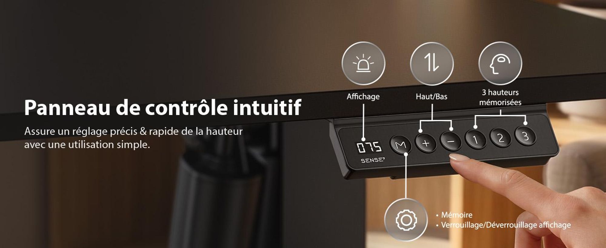Bureau d'angle SENSE7 NOJO Light Corner, électrique, réglable en hauteur, dimensions 160x140, forme en L, bureau debout, double moteur, structure de bureau avec fonction mémoire, couleur noire