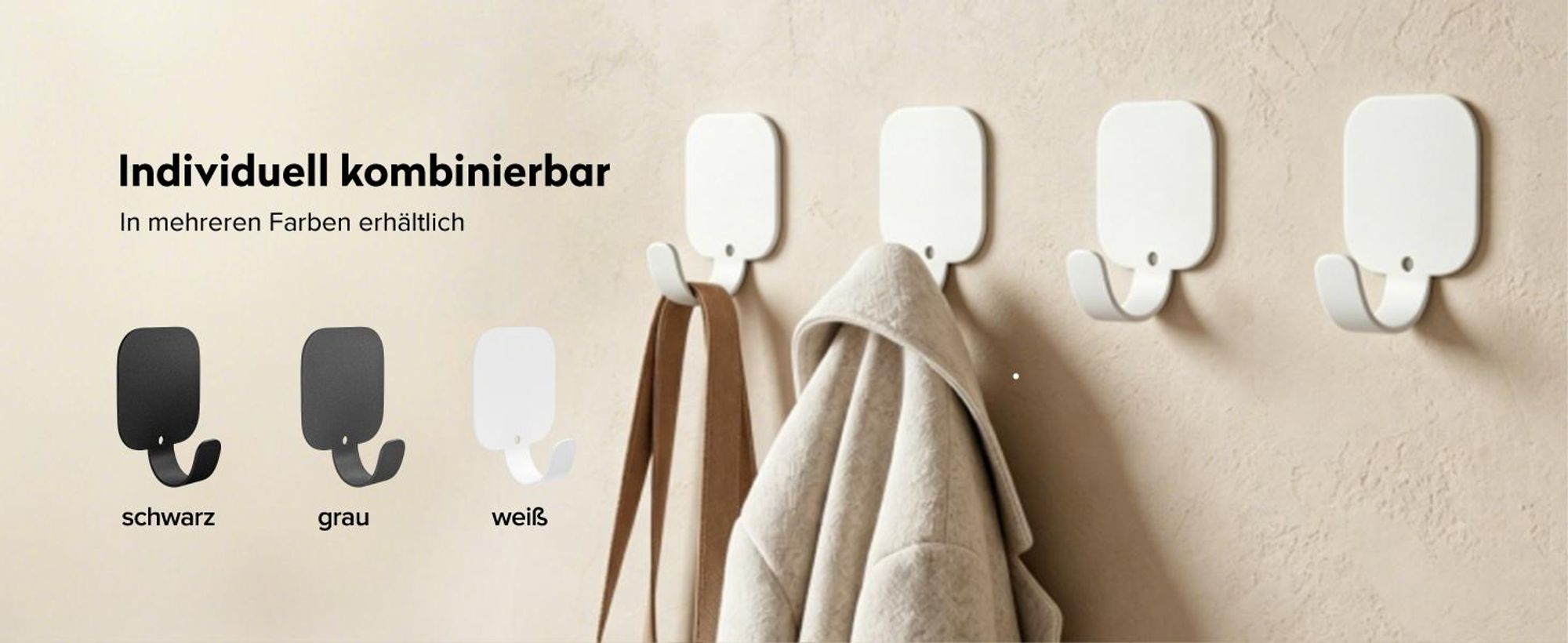 doporro Klebehaken extra stark aus Aluminium, Haken selbstklebend, Wandhaken ohne Bohren, Handtuchhaken für Bad und Küche, 4 Stück, Weiß, Stalo-15