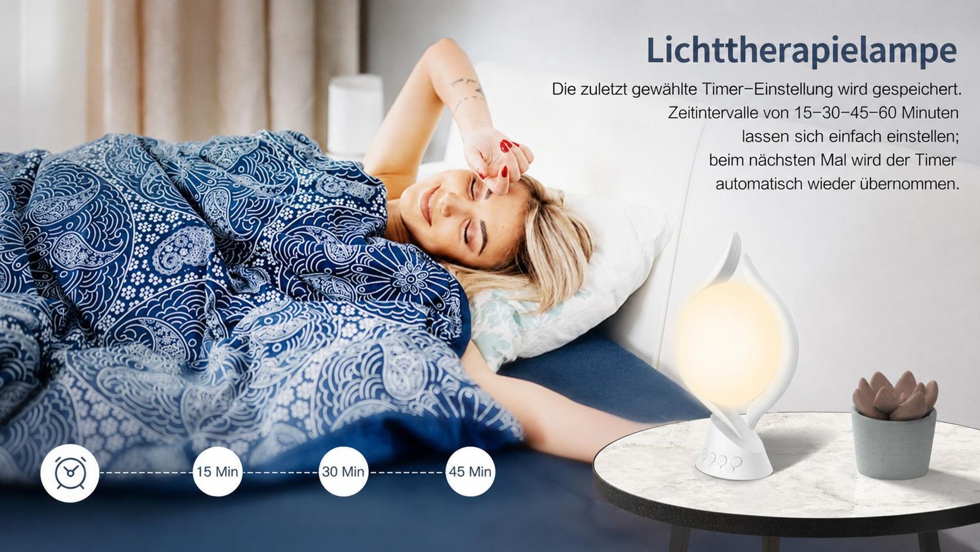 Tageslichtlampe 10000 Lux, Lichttherapielampe mit 3 Lichtfarben 4 Timer 5 einstellbare und Memoryfunktion Lichtintensität, Sonnenlicht Lampe (Weiß)