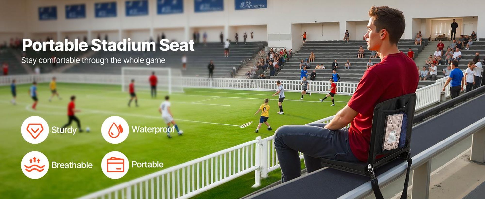 VEVOR Stadionstuhl, Klapp-Bleacher-Stuhl mit Rückenstütze und dickem Kissen, gepolsterter Stadionstuhl für die Tribüne, inklusive Schultergurt, Haken, Becherhalter, Elasthan-Material, Seitentasche, PP-Material, 2Stück-Schwarz-a, Ohne Armlehne-c