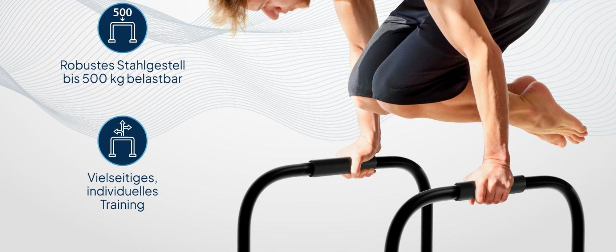ArtSport Dip Barren - Dip Station bis 500 kg - Liegestützgriffe - verstellbar - Schwarz