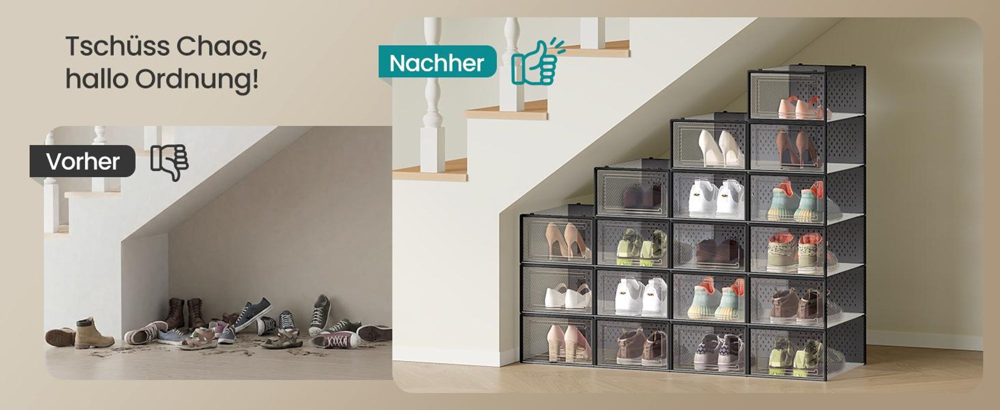 SONGMICS 18er Set Schuhboxen Aufbewahrungsboxen Größe 44 Schuh-Organizer schwarz