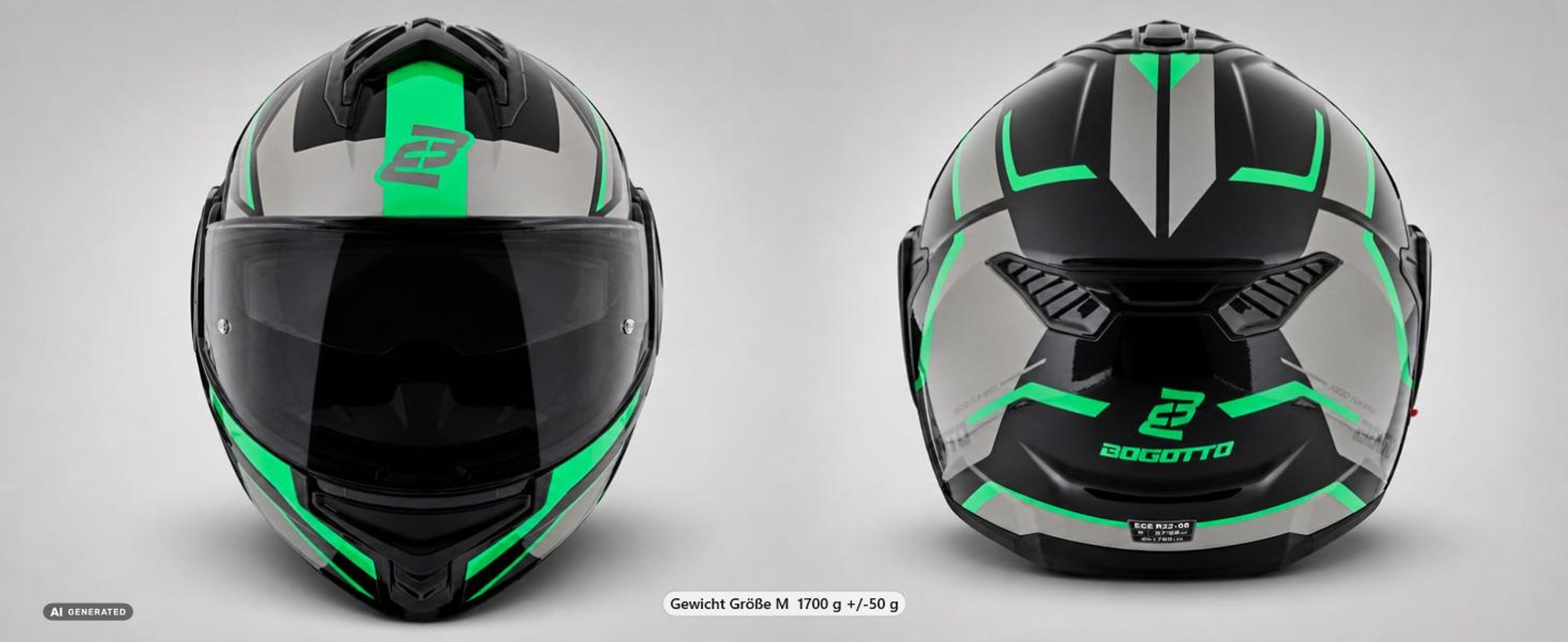 Bogotto FS-X600 Vyda Klapphelm, schwarz/grau/grün, XL