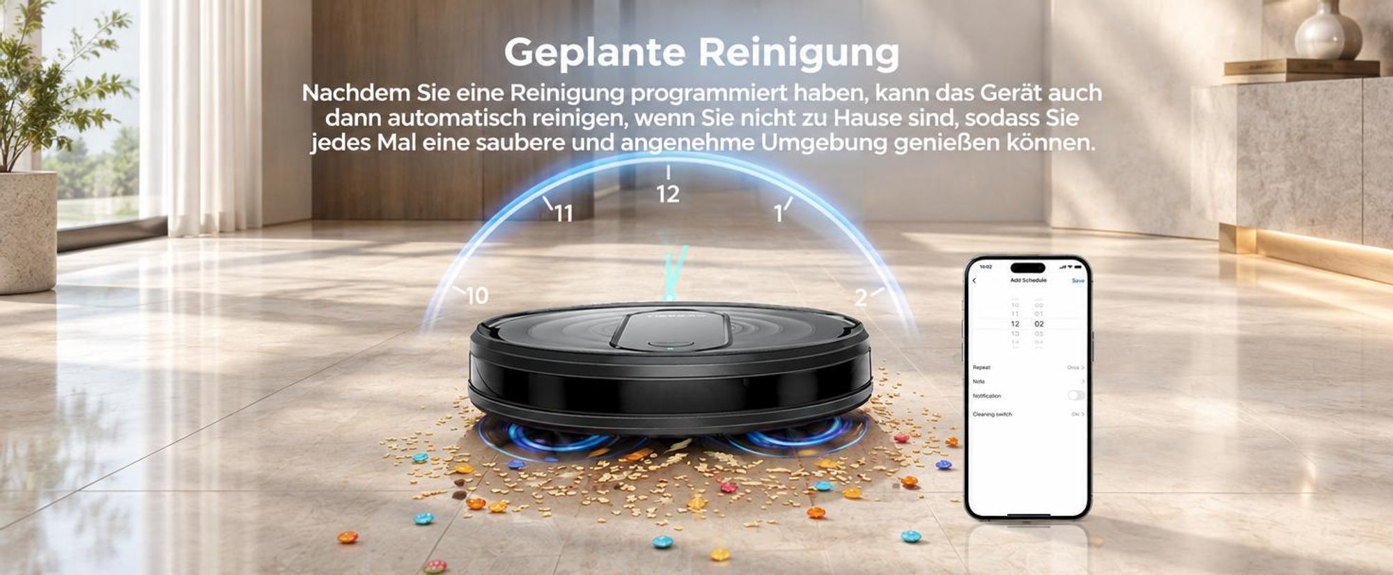 Airzeen Saugroboter mit Wischfunktion , 3in1 Roboterstaubsauger 8000Pa Starke Saugleistung Leiser Roboter-Staubsauger, App/WiFi, 120 Min Laufzeit