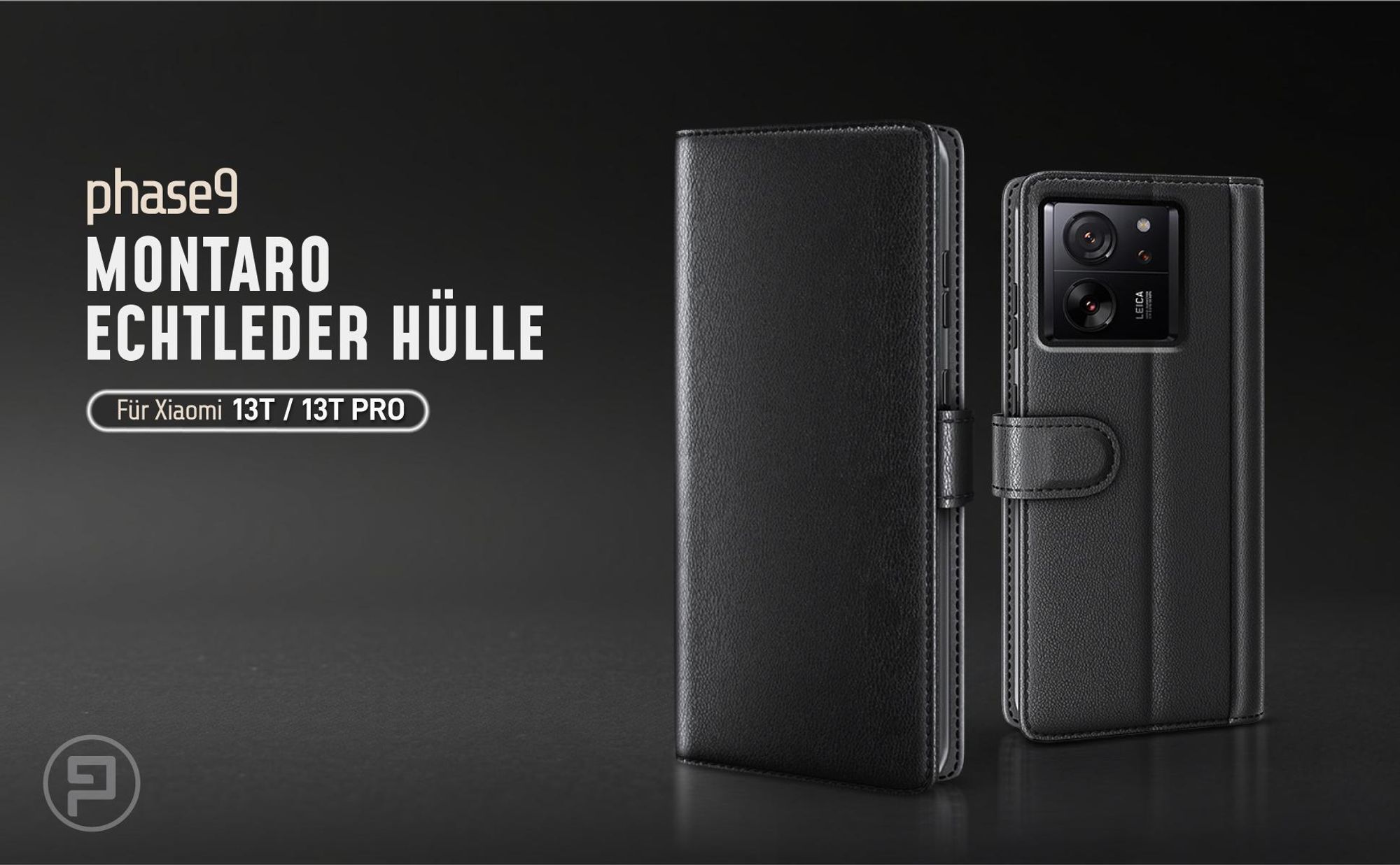 Schwarze Lederhülle für Xiaomi 13T / 13T Pro mit Magnetschließe