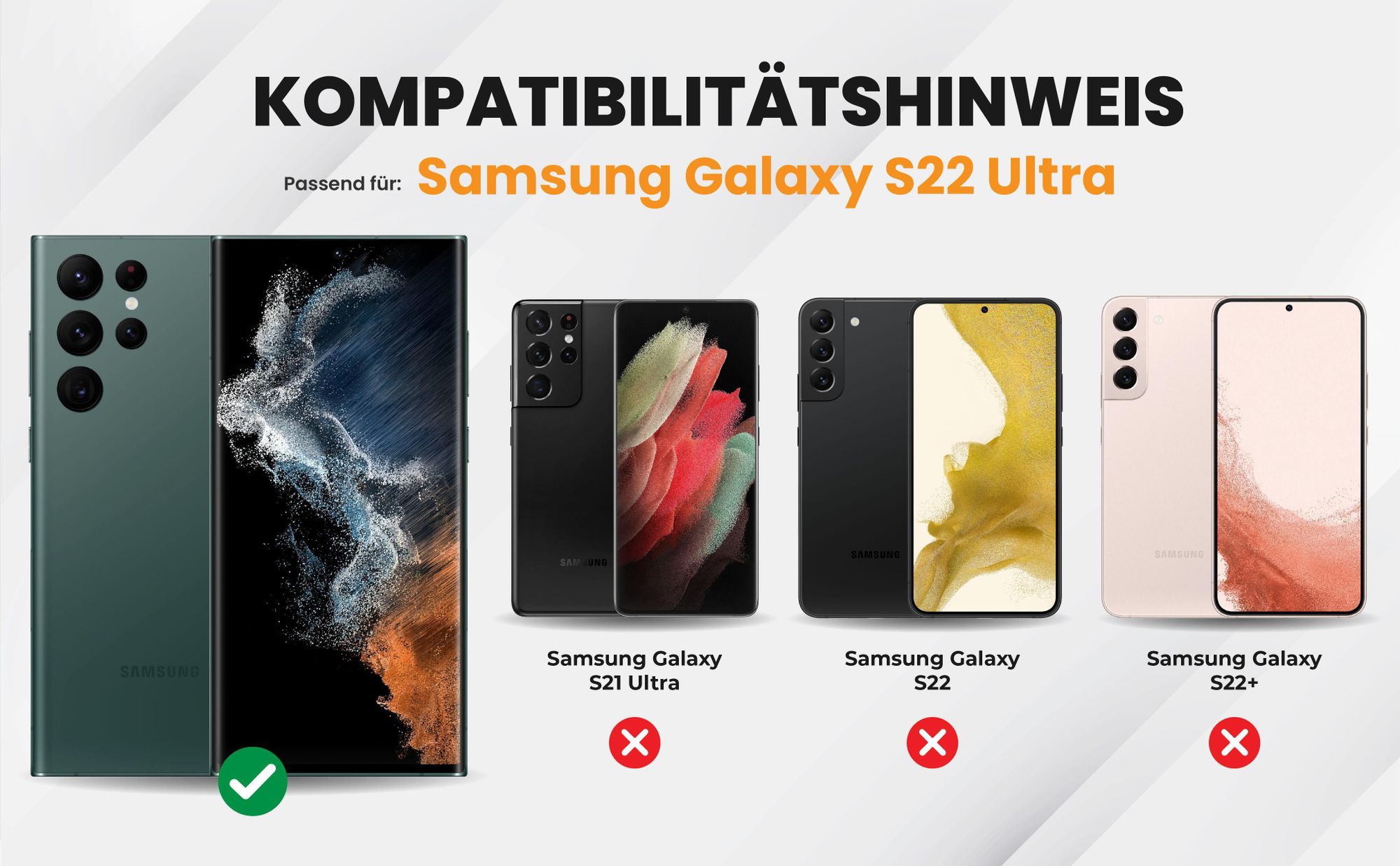 Kompatibilitätshinweise Hülle für Samsung Galaxy S22 Ultra
